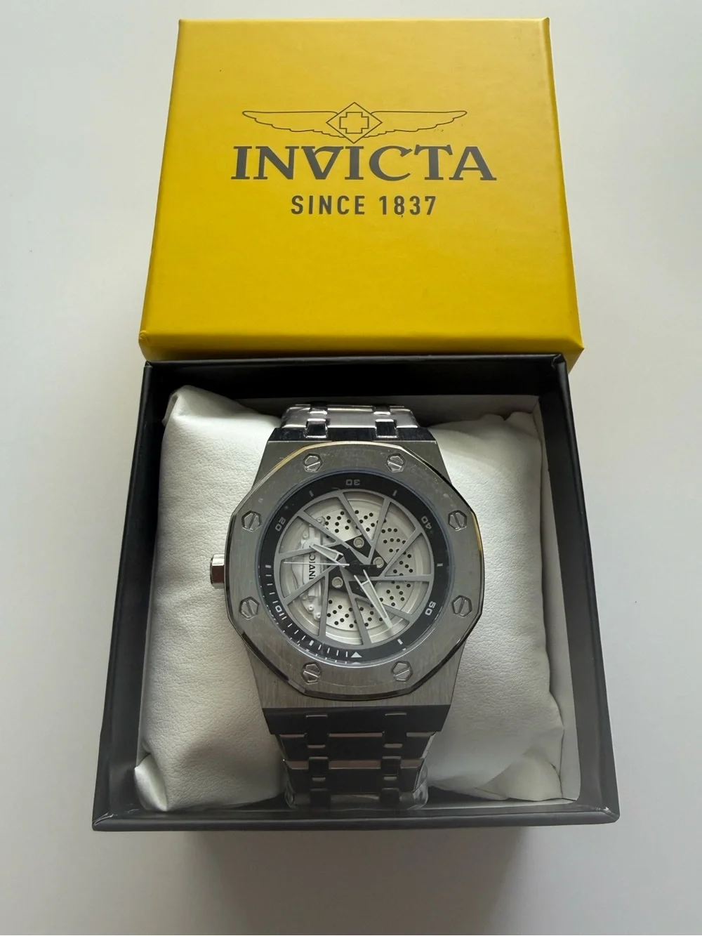 NEW Invicta Speedway Rim 69486 Men’s 42mm Silver Skeleton Stainless Steel Watch